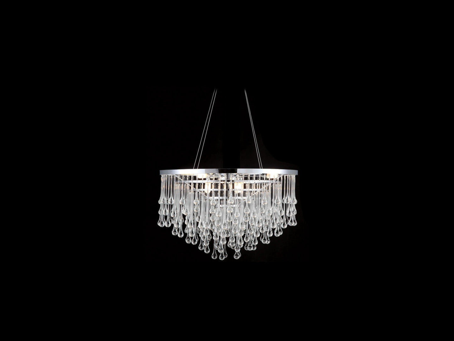 HF1809-PN Hollywood Blvd. 22"W Round Pendant in Polished Nickel/Clear Tear Drop Crystals
