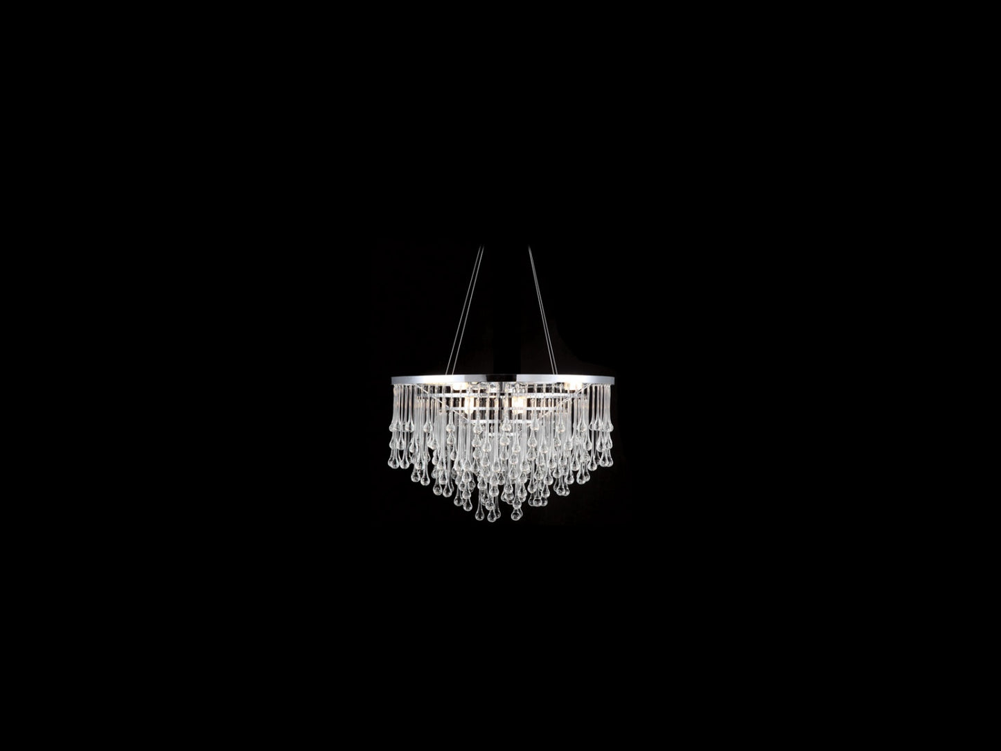 HF1808-PN Hollywood Blvd. 18"W Round Pendant in Polished Nickel/Clear Tear Drop Crystals