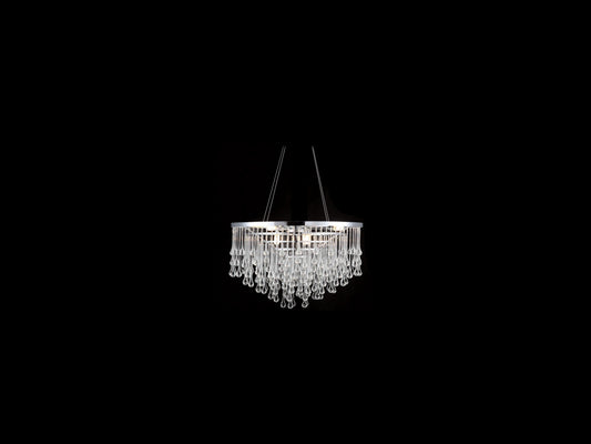 HF1808-PN Hollywood Blvd. 18"W Round Pendant in Polished Nickel/Clear Tear Drop Crystals