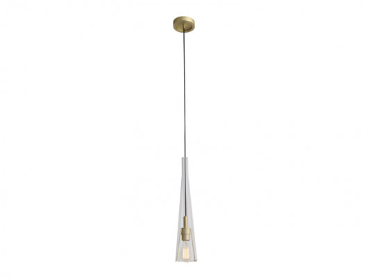 HF8130-BB Abbey Park 21"H 1-Light Cone Pendant in Brushed Brass/Clear Glass