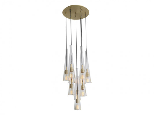 HF8132-BB Abbey Park 10-Light 18"W Chandelier in Brushed Brass/Clear Glass