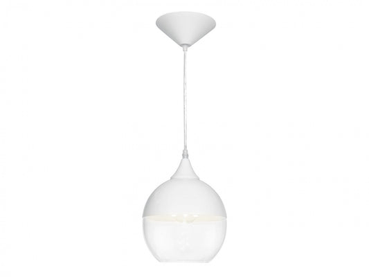 HF9111-WHT Robertson Blvd. 8"W Round Pendant in White/Clear Glass