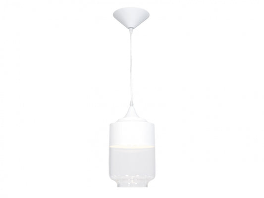 HF9114-WHT Robertson 7"W Cylinder Pendant in White/Clear Glass
